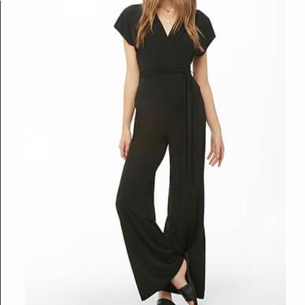 Belted surplice palazzo jumpsuits
